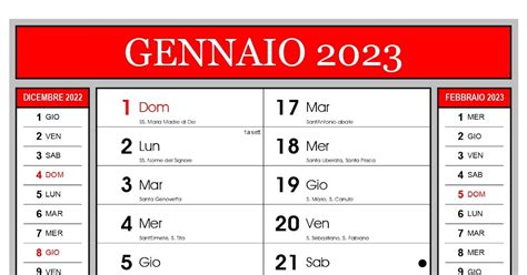 Calendario Calendario 2023 Con Fasi Lunari E Santi Gennaio