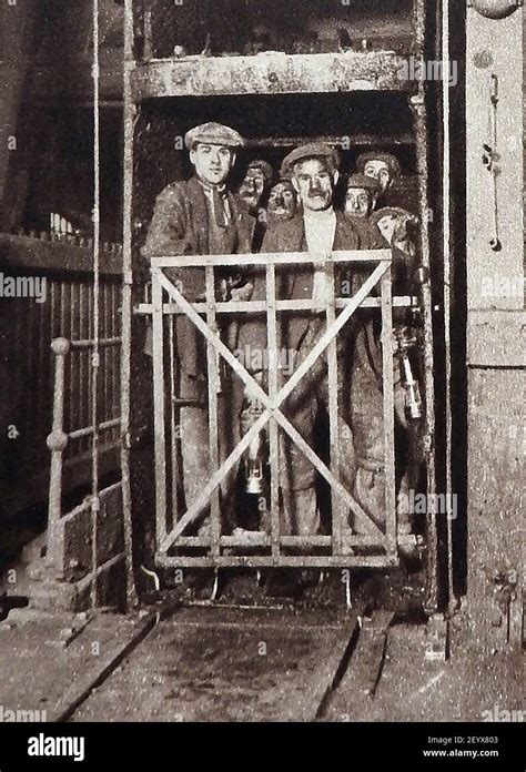 An Old Photograph Circa 1940 S Showing British Miners In A Pit Cage Arriving At The Coal Face