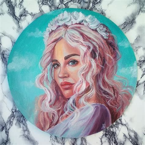 Portrait Of A Girl Angel With White Hair Original Painting On Canvas