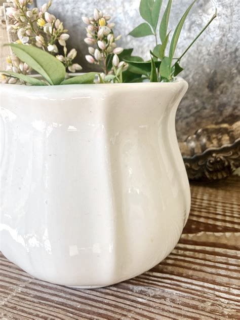 Vintage Planter Vase Creamy White Ceramic Container Farmhouse Decor