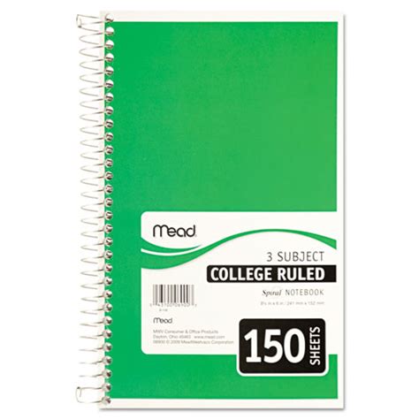 Mead Spiral Bound Notebook Perforated College Rule 6 X 9 12 White