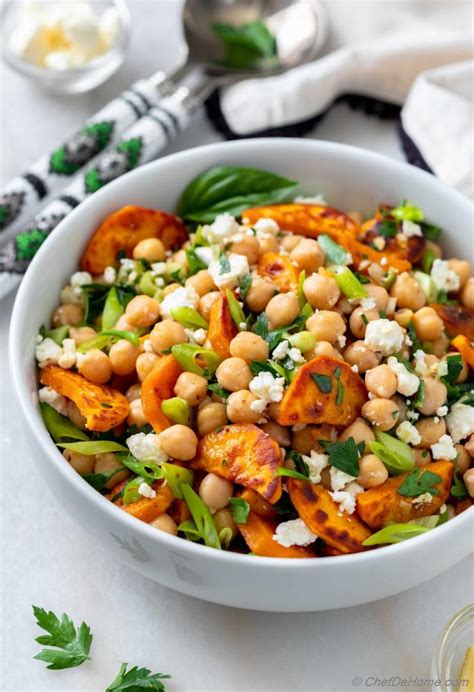 roasted sweet potato chickpea feta salad recipe