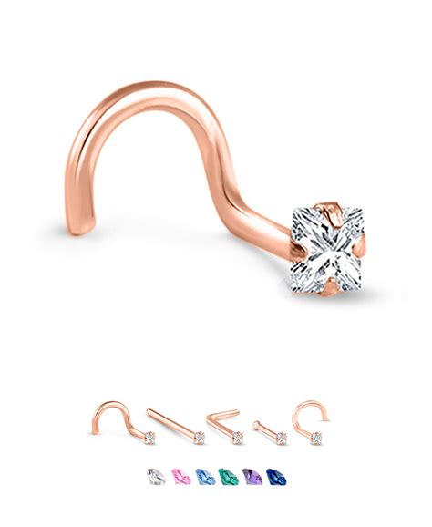 14k Rose Gold Nose Jewelry 25mm Square Cz Choose Your Style