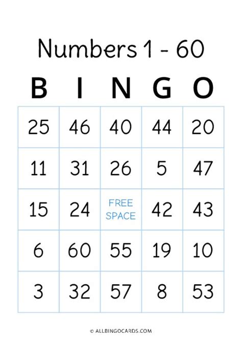 1 60 Number Bingo