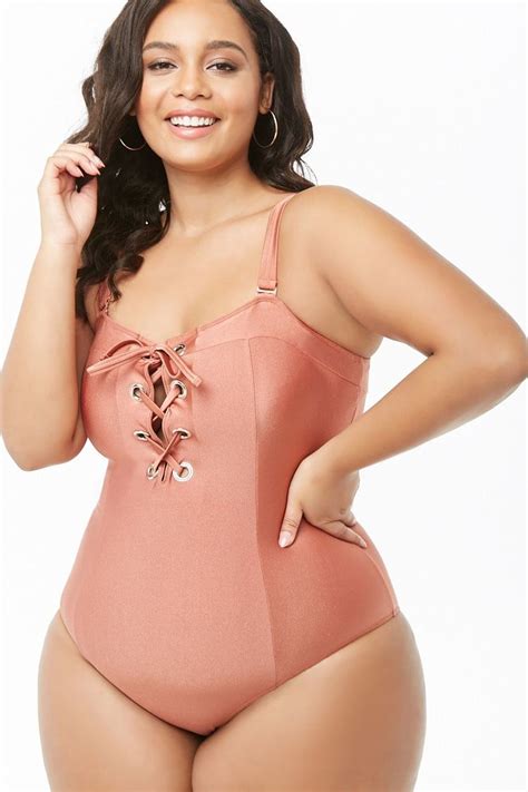 Plus Size Lace Up One Piece Swimsuit Forever Plus Size One