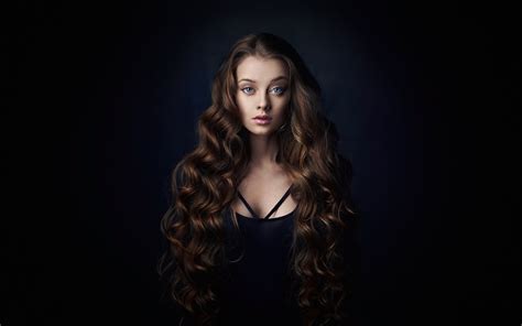 Wallpaper Dark Long Hair Portrait Display Face Model Simple Background 2560x1600