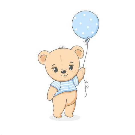 Cute Teddy Bear With Balloons In His Hands Vector Illustration Of A