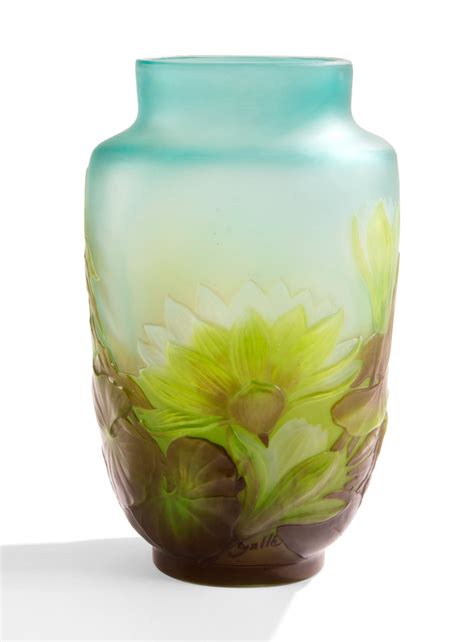 French Glass Gallé Galle Blownout Water Lily Vase