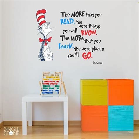 The More That You Read Dr Seuss Cat In Hat Quote Wall Decal Vinyl