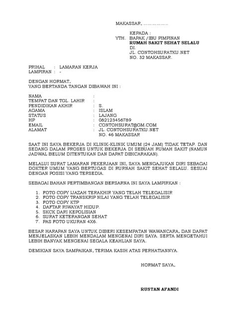 50 Contoh Surat Lamaran Kerja Words Berbagi Resep