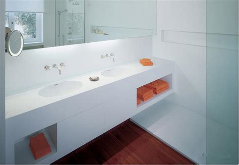 Corian is a brand of solid surface material created by dupont. Double Sink Corian Formica Hi Macs Solid Surface Vanity