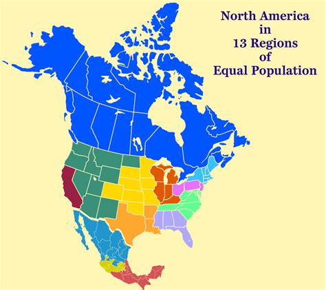 North America Divided Into 13 Regions Of Equal Maps On The Web