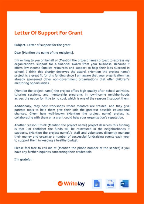 Letter Of Support For Grant 4 Templates Writolay