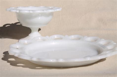 Lace Edge Milk Glass Dessert Set Vintage Anchor Hocking Sherbet Bowls