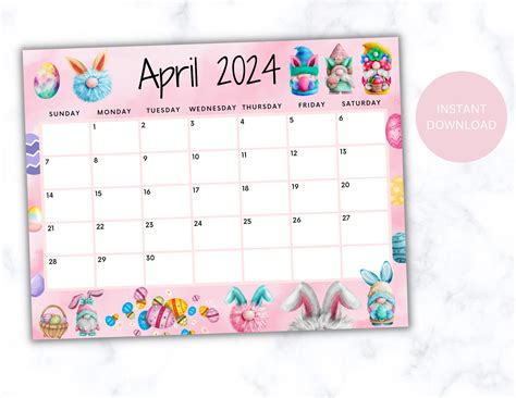 Editable April 2024 Calendar Printable Wall Calendar 2024 Beautiful