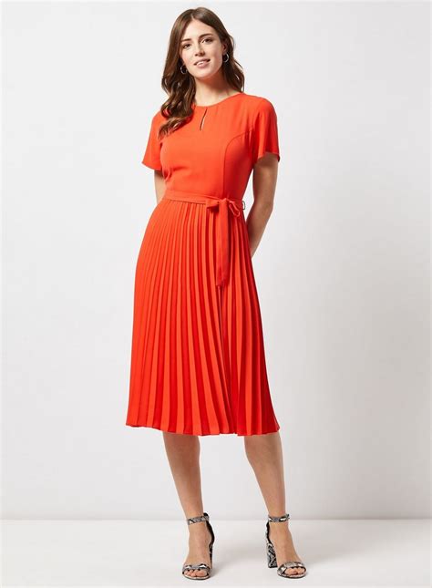 Orange Pleated Midi Skirt Dress Dorothy Perkins Orange Dress