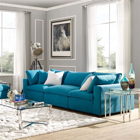 Commix Down Filled 3 Piece Sectional Sofa Teal