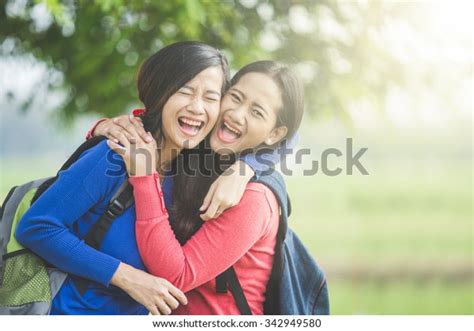 Portrait Happy Two Young Asian Students Stock Photo 342949580