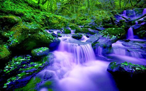 River Waterfall Cascade Green Forest Fall Rocks Green Moss Hd