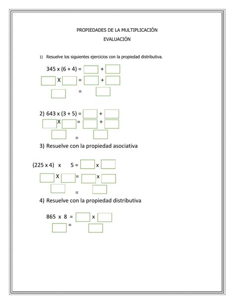 Propiedades De La Multiplicaci N Worksheet For Grado