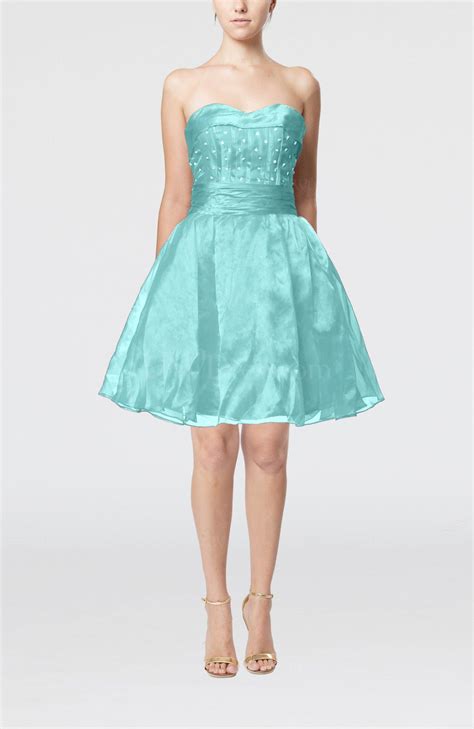 Turquoise Cute Sleeveless Zipper Organza Knee Length Sequin Prom