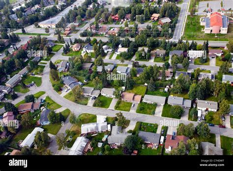 Aerial View Of A Suburban Neighborhood With Homes Anchorage Alaska