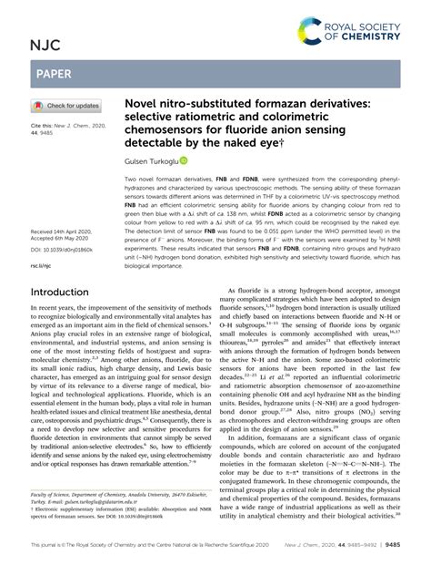 PDF Novel Nitro Substituted Formazan Derivatives Selective Ratiometric And Colorimetric