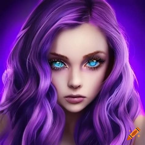 Portrait Of A Girl With Purple Hair And Ice Blue Eyes