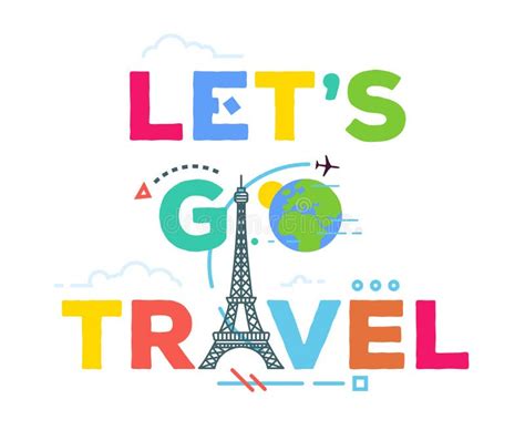 Let S Go Travel Text Banner Stock Vector Illustration Of Eiffel
