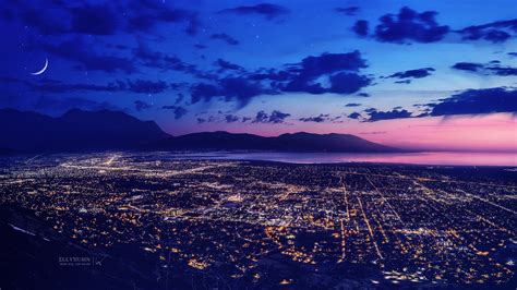 City Dreamscape Lights Night Moon Mountains, HD Nature, 4k ... Night wallpapers, backgrounds, images 3840x2160— best night desktop wallpaper sort wallpapers by: