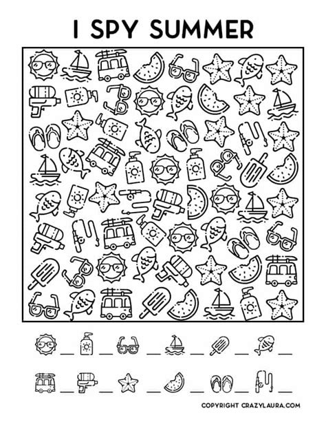Free Summer I Spy Printable Game Sheets For Kids - Crazy Laura