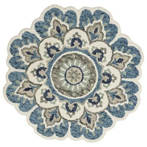 Lr Home Hand Tufted Floral Medallion Dazzle Ivory Teal Wool 4 Feet