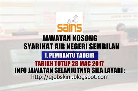 Perlis's water has recently been taken over by syarikat air perlis from jkr perlis on the 1st january of 2015. Jawatan Kosong Syarikat Air Negeri Sembilan (SAINS) - 28 ...