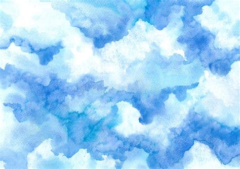 Hand Painted Blue Sky And Clouds Watercolor Illustration Background
