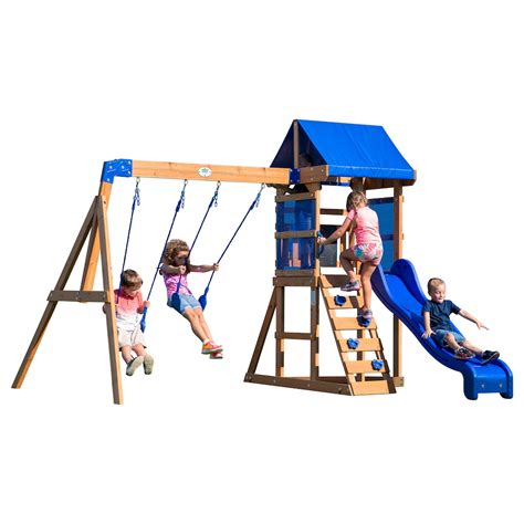 Backyard Discovery Aurora All Cedar Wooden Fort Playset With Swings