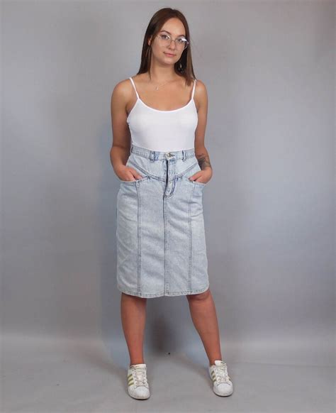 80s Vintage Acid Wash Pencil Denim Skirt High Waisted Jean Skirt