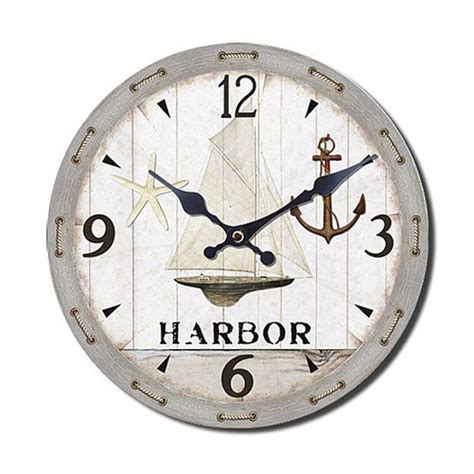 Harbor Wall Clock Coastal Style 1350x1350 Inches By Homeguru With