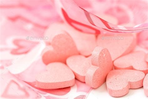 Sweet Pink Candies In A Shape Of Hearts Stock Photo By Vinnikava