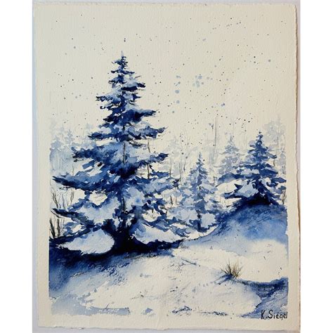 Christmas Tree Painting Original Art Winter Landscape Snow Etsy