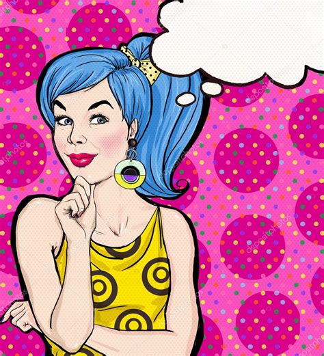 pop art illustration blue hair girl with the speech bubble pop art girl party invitation