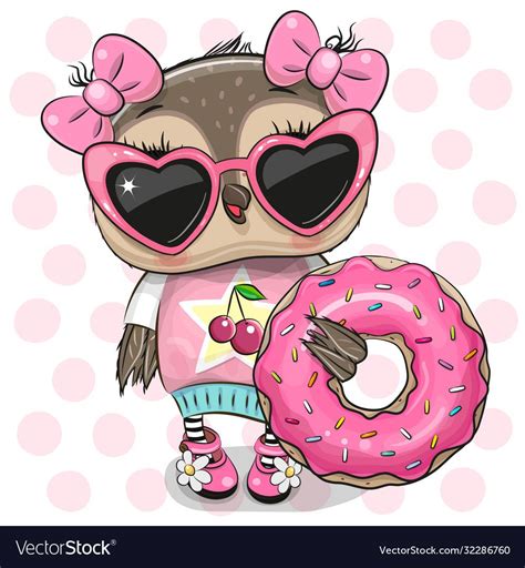 Owl Girl With Donut On Dots Background Vector Image On Vectorstock