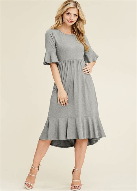 Tori 2 Tone Bell Sleeve Dress With Ruffle Bottom Gray Modli