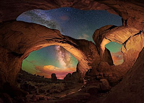 Landscape Starry Night Utah Nature Milky Way Erosion Desert