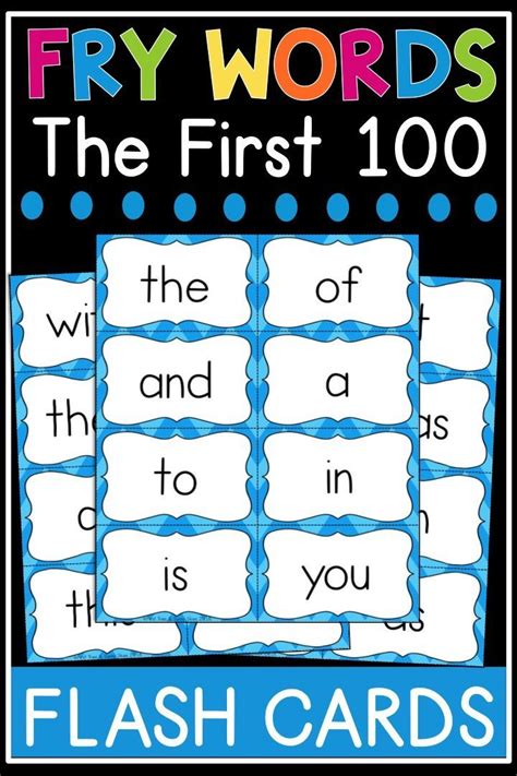 Kindergarten Sight Words Flash Cards Printable Fry First 100 Sight