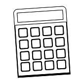 Rekenmachine, wiskunde, apparaat, spotprent, in, zwart wit Clipart