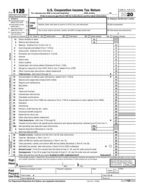 Irs 1120 2020 Fill Out Tax Template Online Us Legal Forms