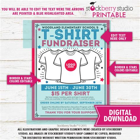 T Shirt Fundraiser Flyer Printable Pto Pta Sale Clothing Etsy