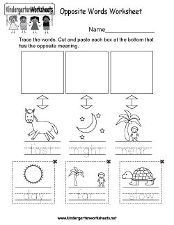 Free Kindergarten Opposite Words Worksheets - Understanding opposite words.