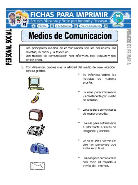 Ficha De Medios De Comunicación Para Primero De Primaria Pdf