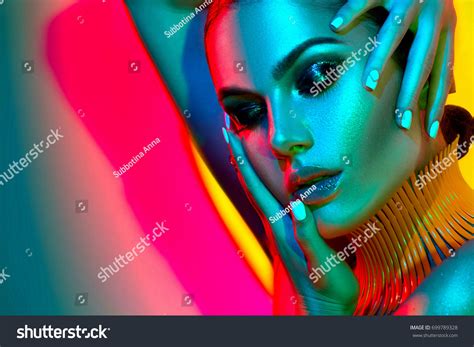High Fashion Model Woman Colorful Bright Stock Photo